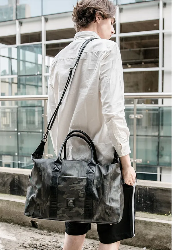 DRACONITE CAMOUFLAGE CASUAL WATERPROOF PU LEATHER SHOULDER TRAVEL BAG