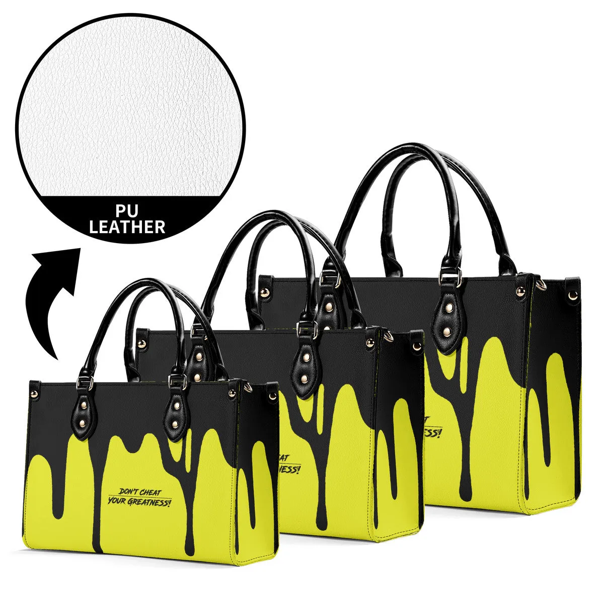 DRIP LO Black Logo & Yellow  Multiple Sizes Upgraded Luxury Women PU Leather Handbag