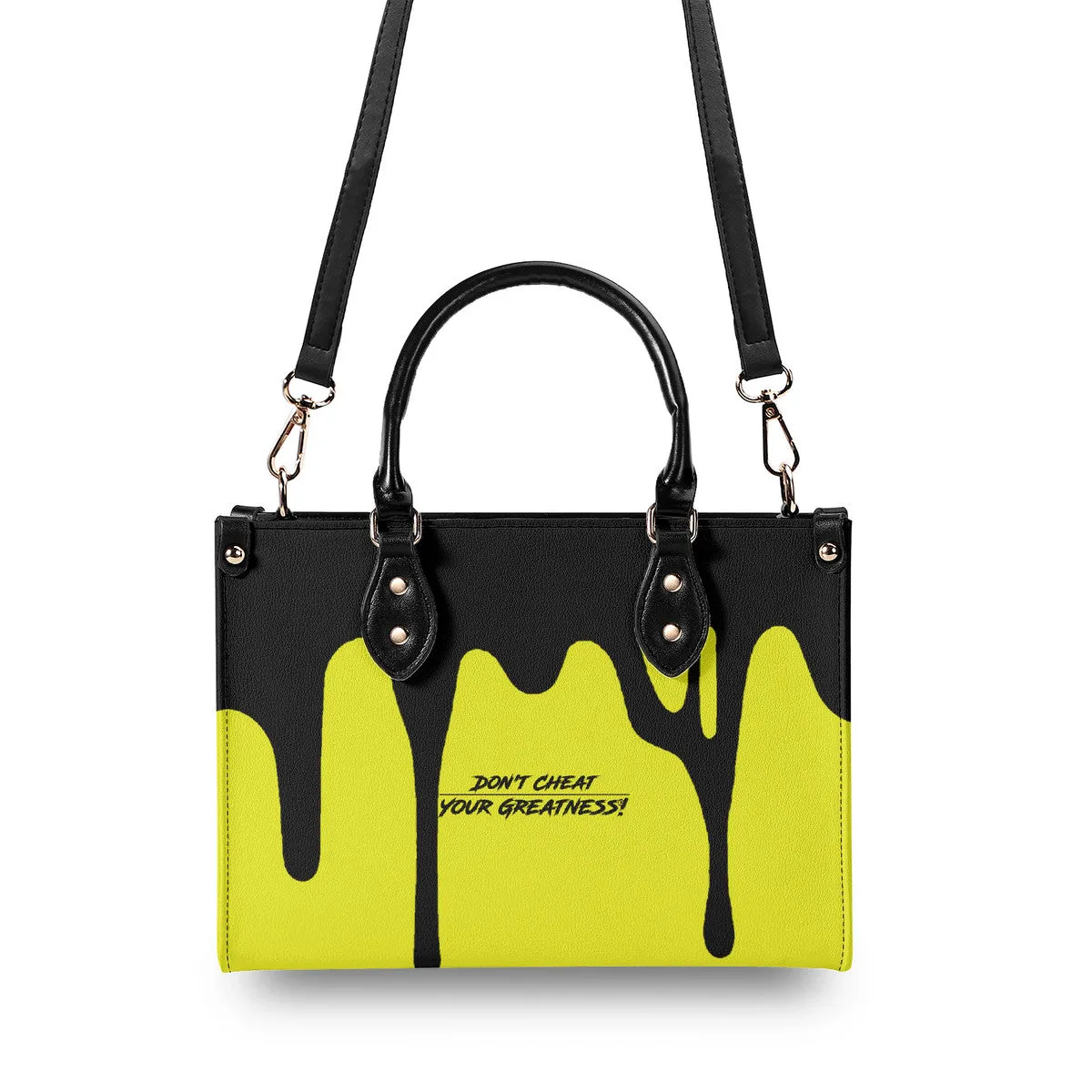 DRIP LO Black Logo & Yellow  Multiple Sizes Upgraded Luxury Women PU Leather Handbag