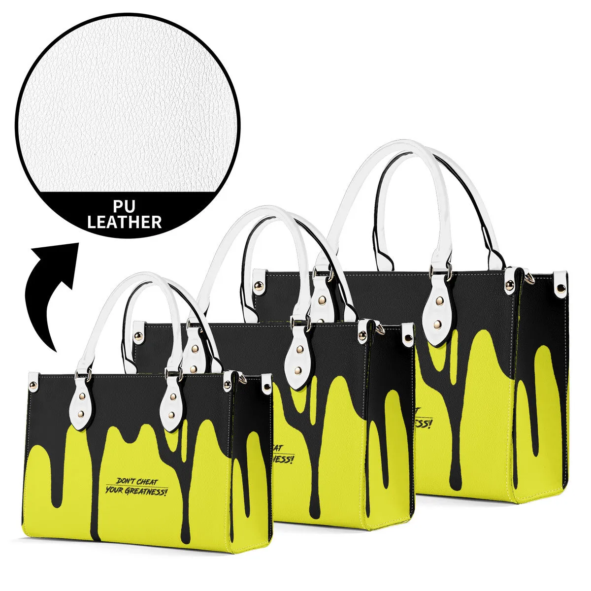 DRIP LO Black Logo & Yellow  Multiple Sizes Upgraded Luxury Women PU Leather Handbag