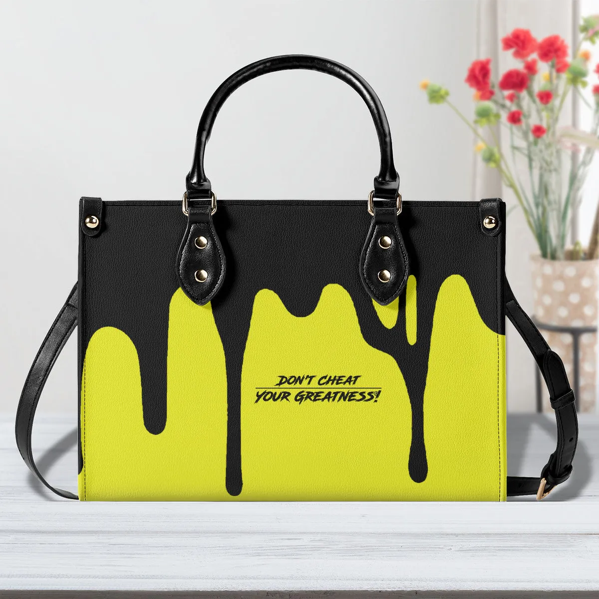 DRIP LO Black Logo & Yellow  Multiple Sizes Upgraded Luxury Women PU Leather Handbag