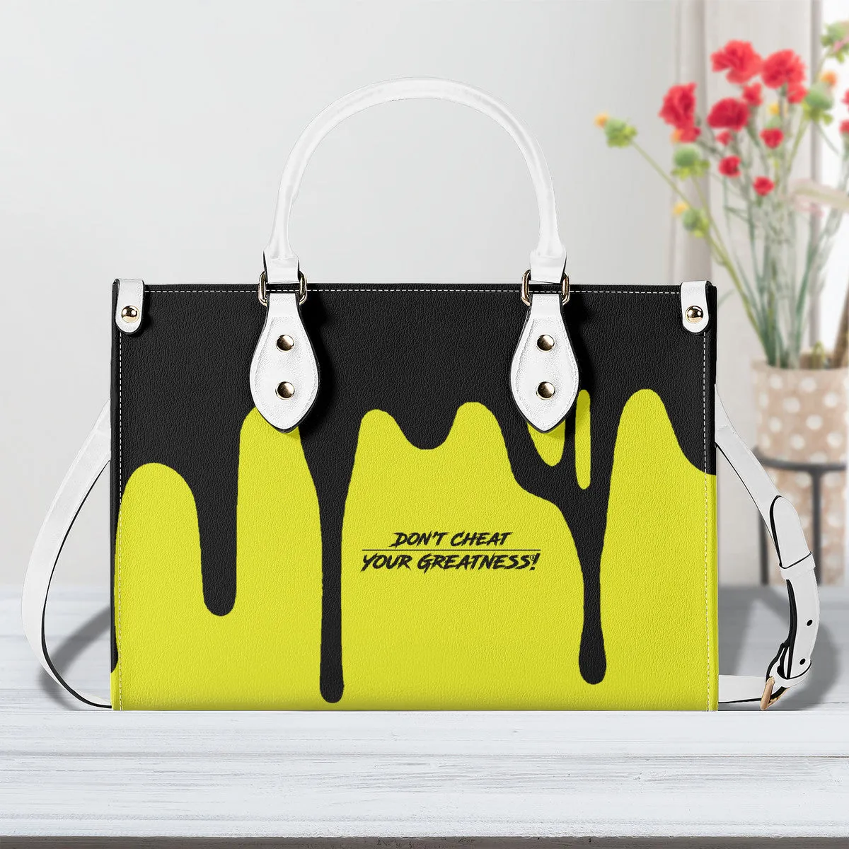 DRIP LO Black Logo & Yellow  Multiple Sizes Upgraded Luxury Women PU Leather Handbag