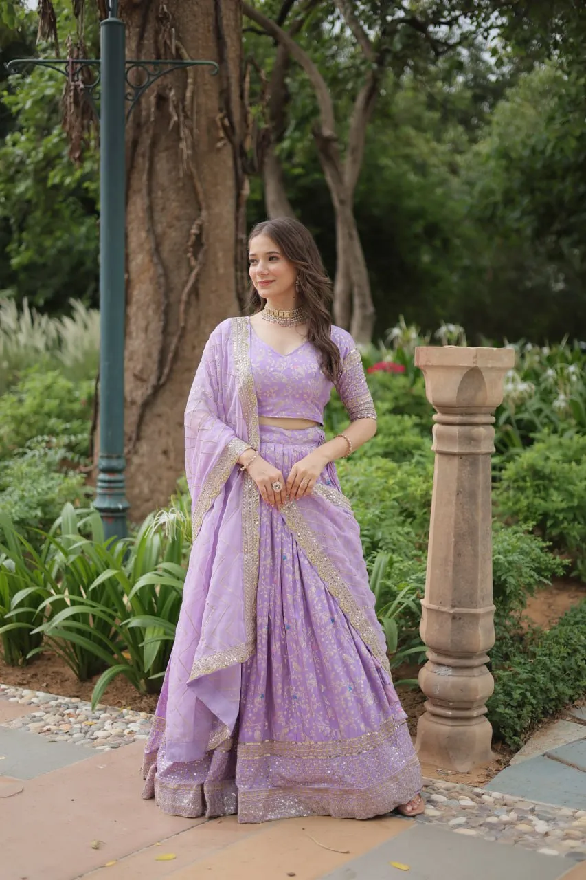 Elegant Luxurious Jacquard Golden Embroidered Lehenga Choli