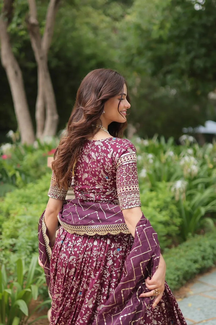 Elegant Luxurious Jacquard Golden Embroidered Lehenga Choli