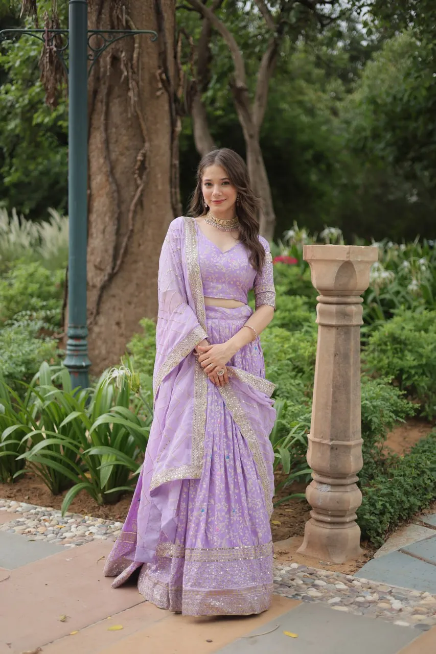 Elegant Luxurious Jacquard Golden Embroidered Lehenga Choli