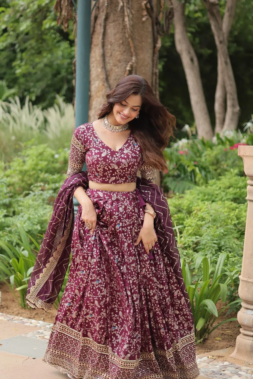 Elegant Luxurious Jacquard Golden Embroidered Lehenga Choli