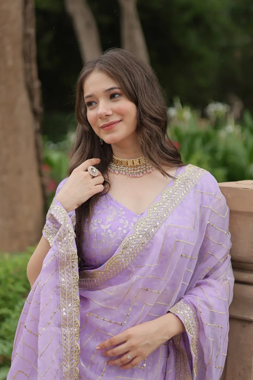 Elegant Luxurious Jacquard Golden Embroidered Lehenga Choli