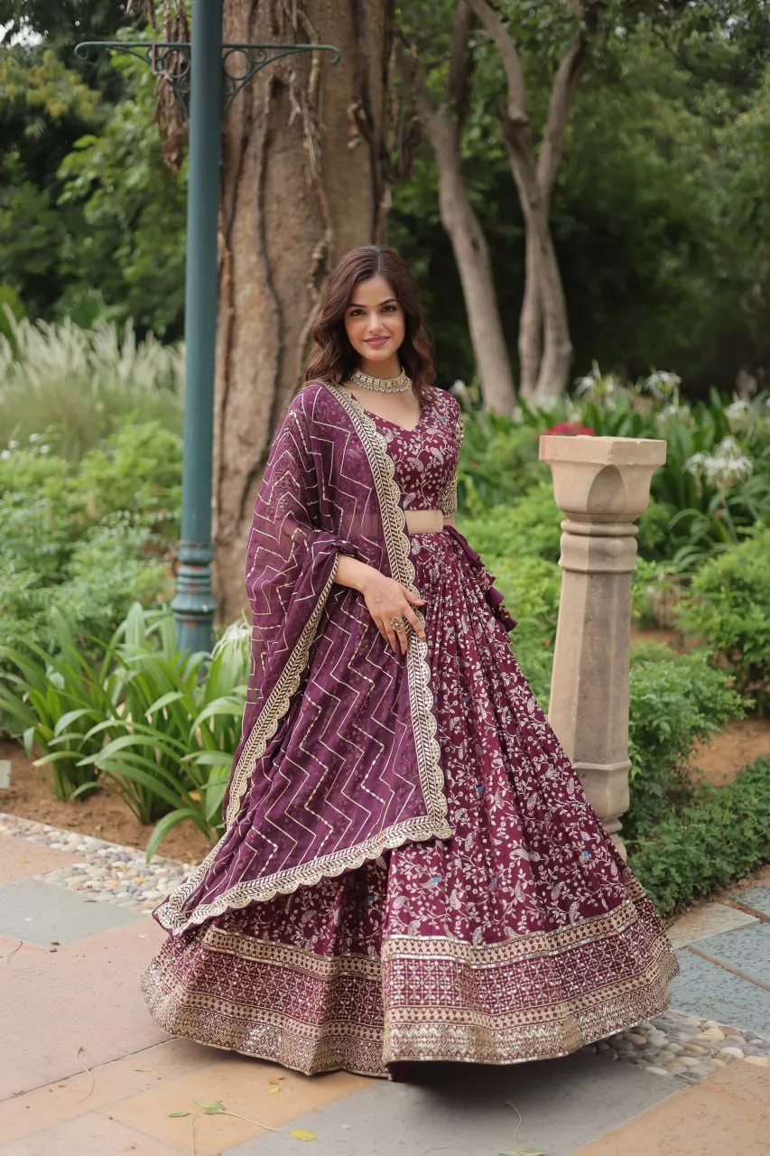 Elegant Luxurious Jacquard Golden Embroidered Lehenga Choli
