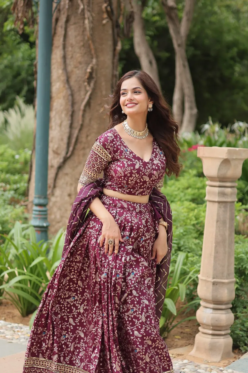 Elegant Luxurious Jacquard Golden Embroidered Lehenga Choli