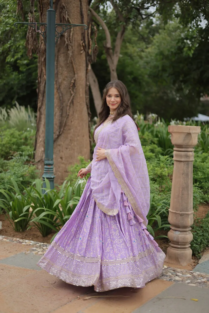 Elegant Luxurious Jacquard Golden Embroidered Lehenga Choli