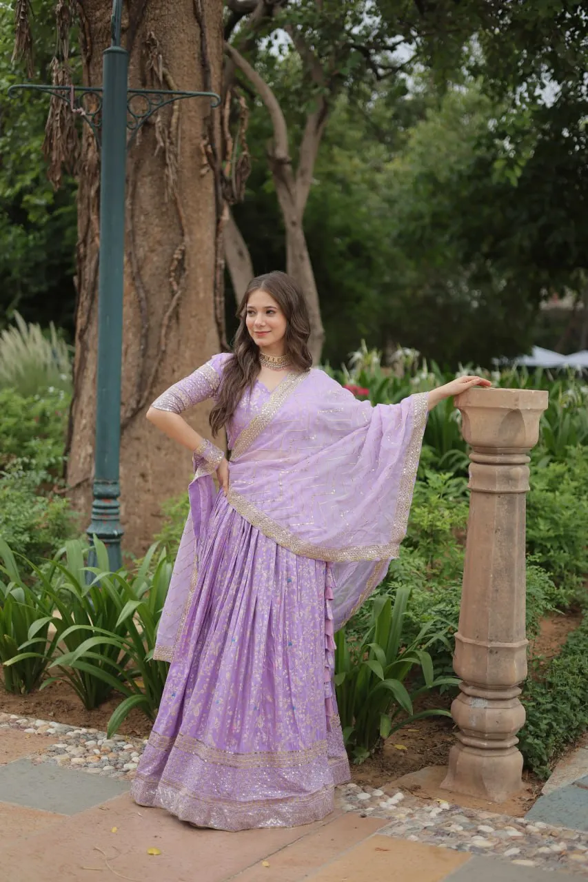 Elegant Luxurious Jacquard Golden Embroidered Lehenga Choli