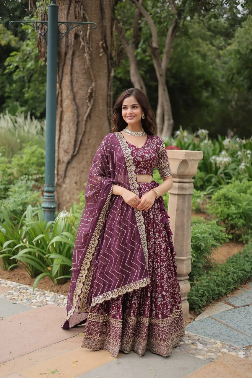 Elegant Luxurious Jacquard Golden Embroidered Lehenga Choli