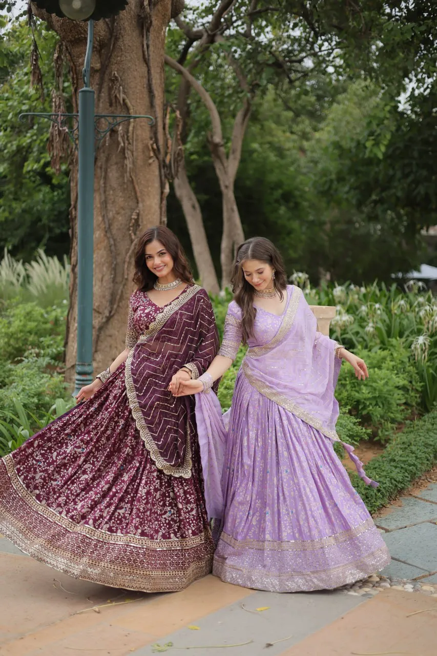 Elegant Luxurious Jacquard Golden Embroidered Lehenga Choli