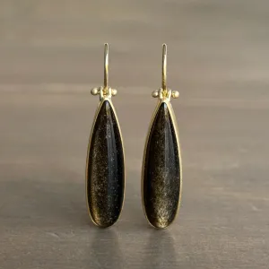 Elongated Golden Obsidian Drop Earrings