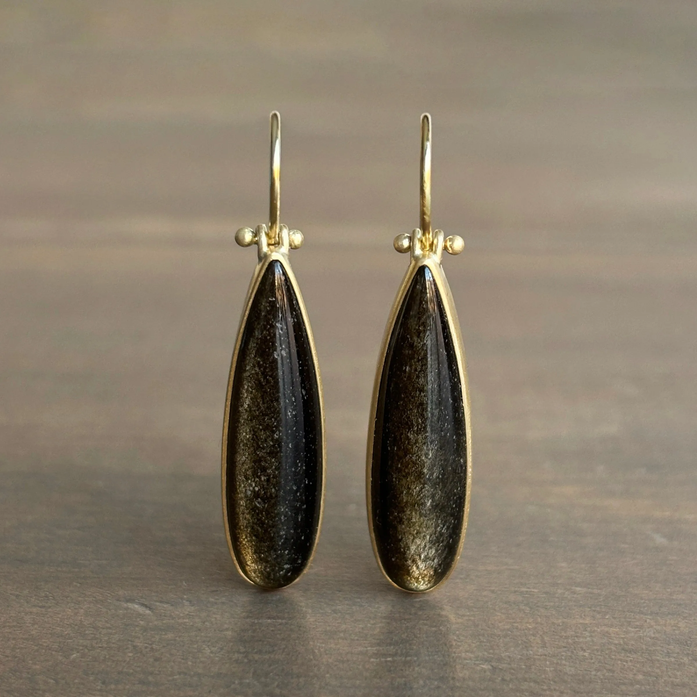 Elongated Golden Obsidian Drop Earrings