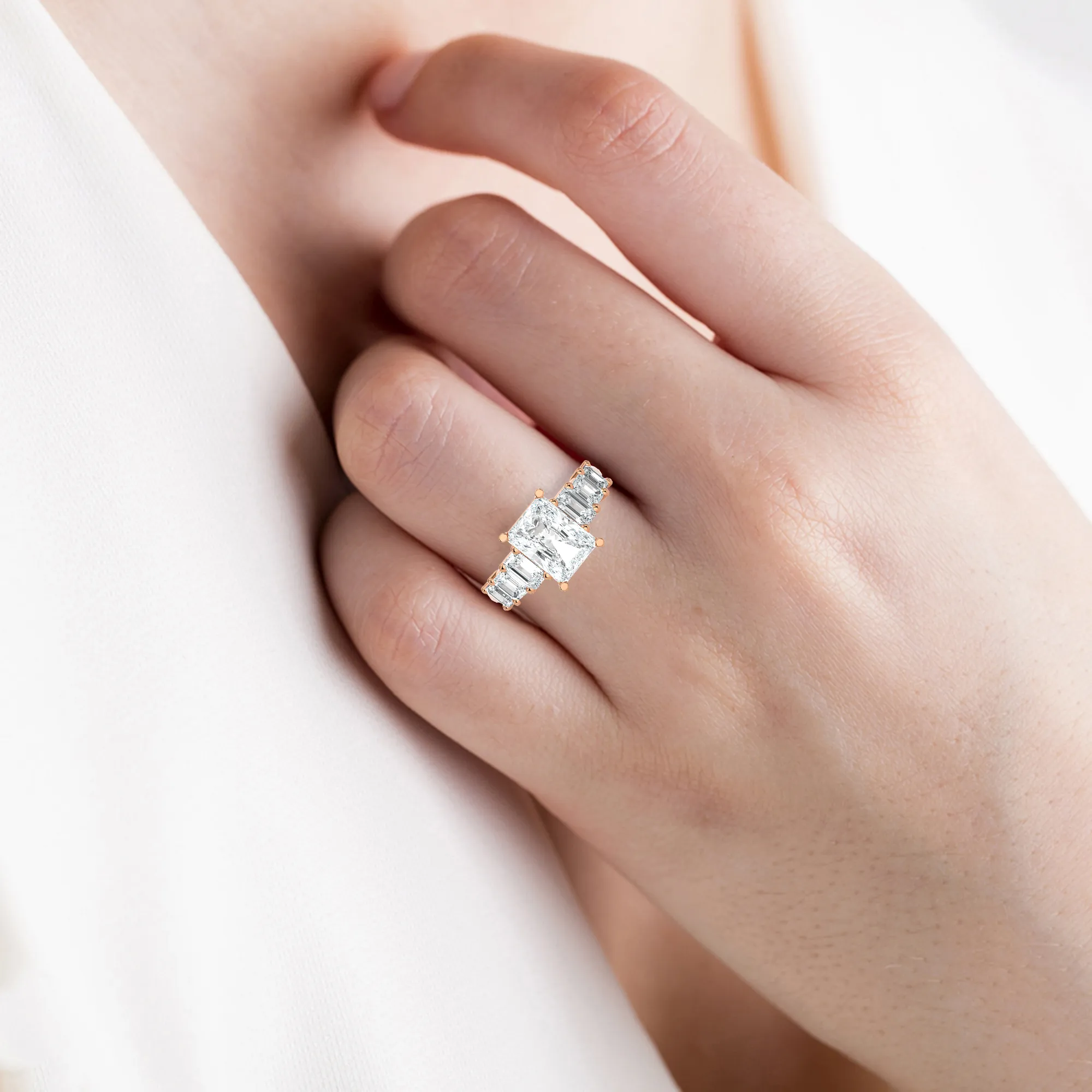 Emerald-Cut Lab Grown Diamond Side Stone Engagement Ring