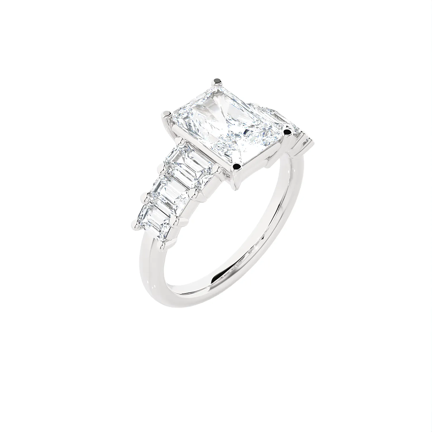 Emerald-Cut Lab Grown Diamond Side Stone Engagement Ring