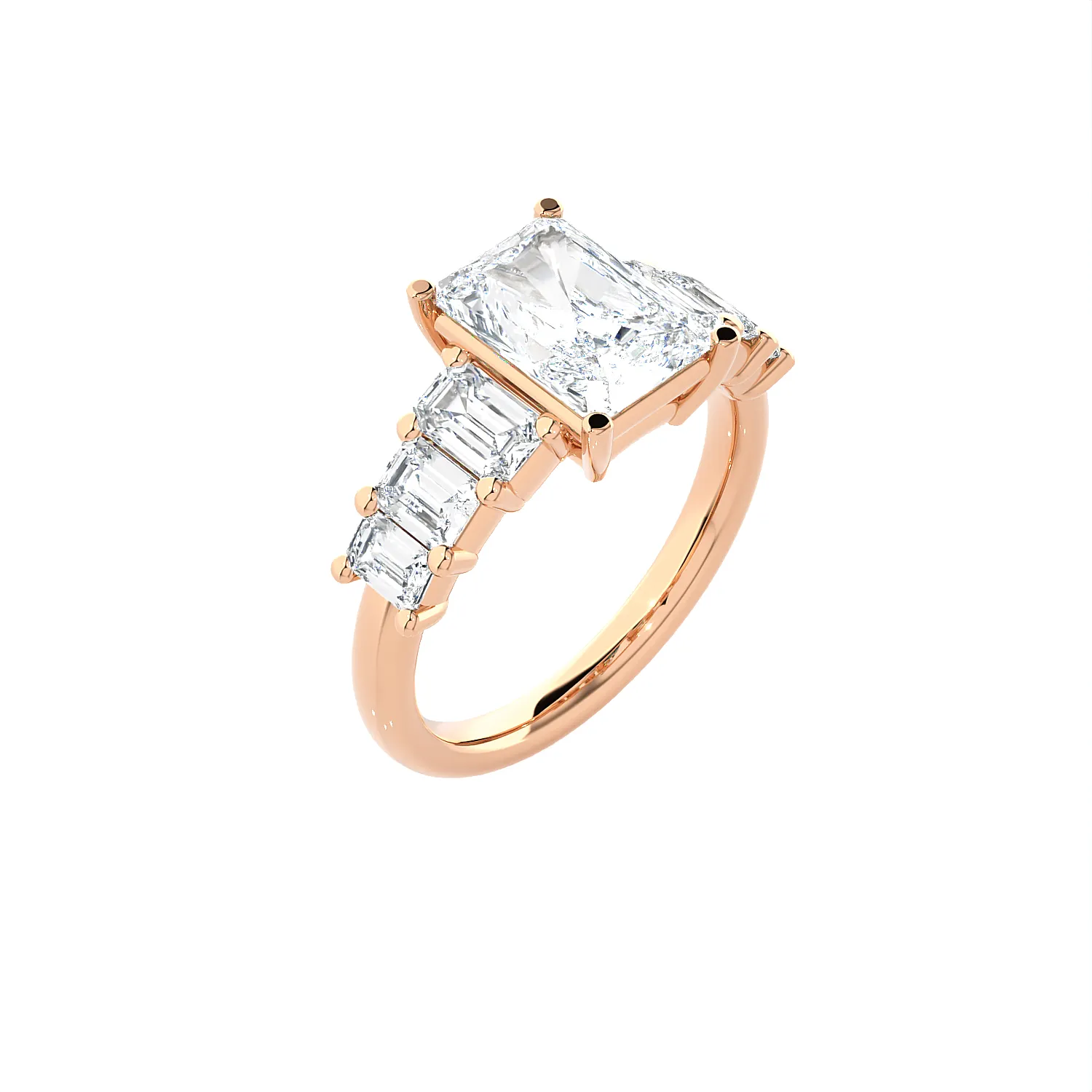 Emerald-Cut Lab Grown Diamond Side Stone Engagement Ring