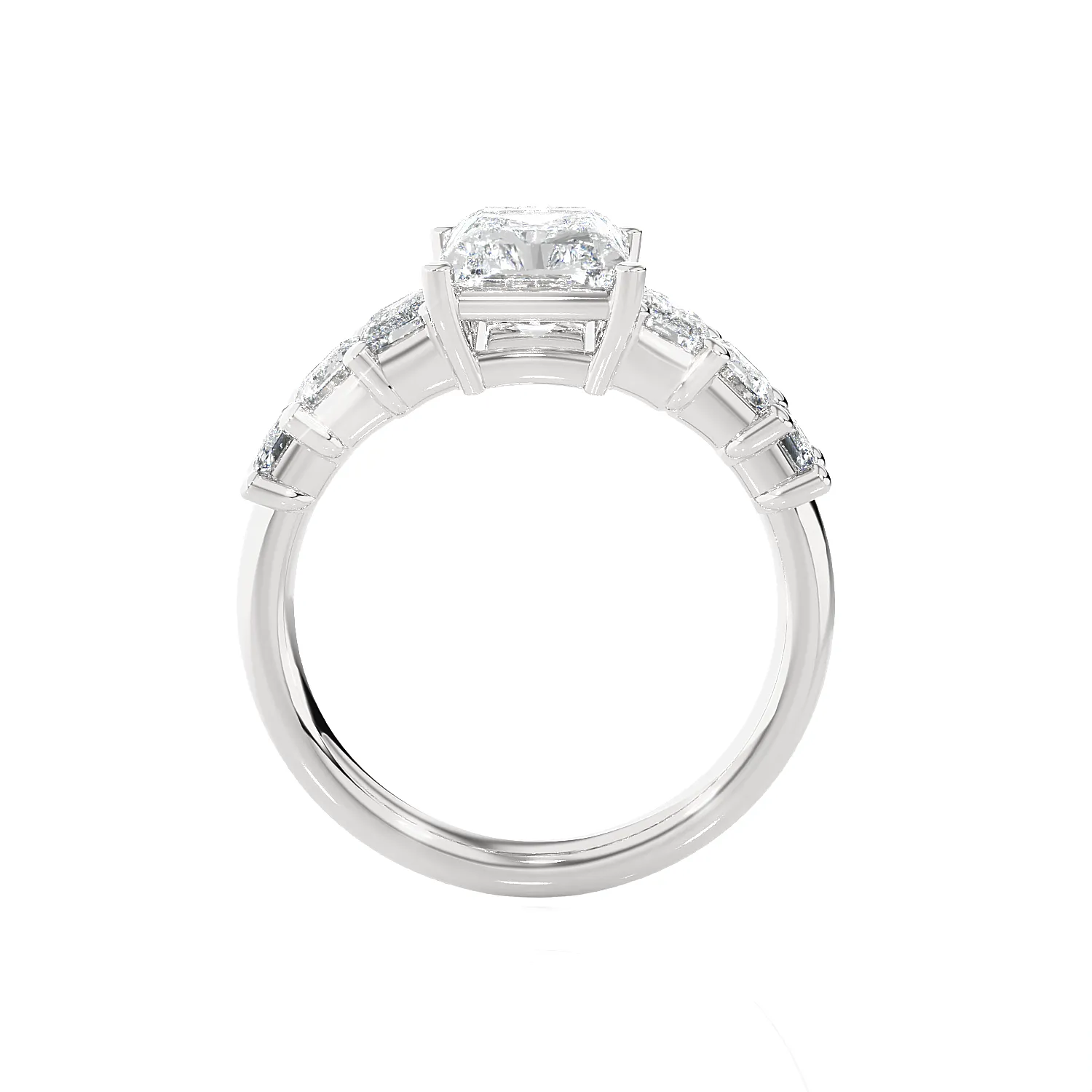 Emerald-Cut Lab Grown Diamond Side Stone Engagement Ring