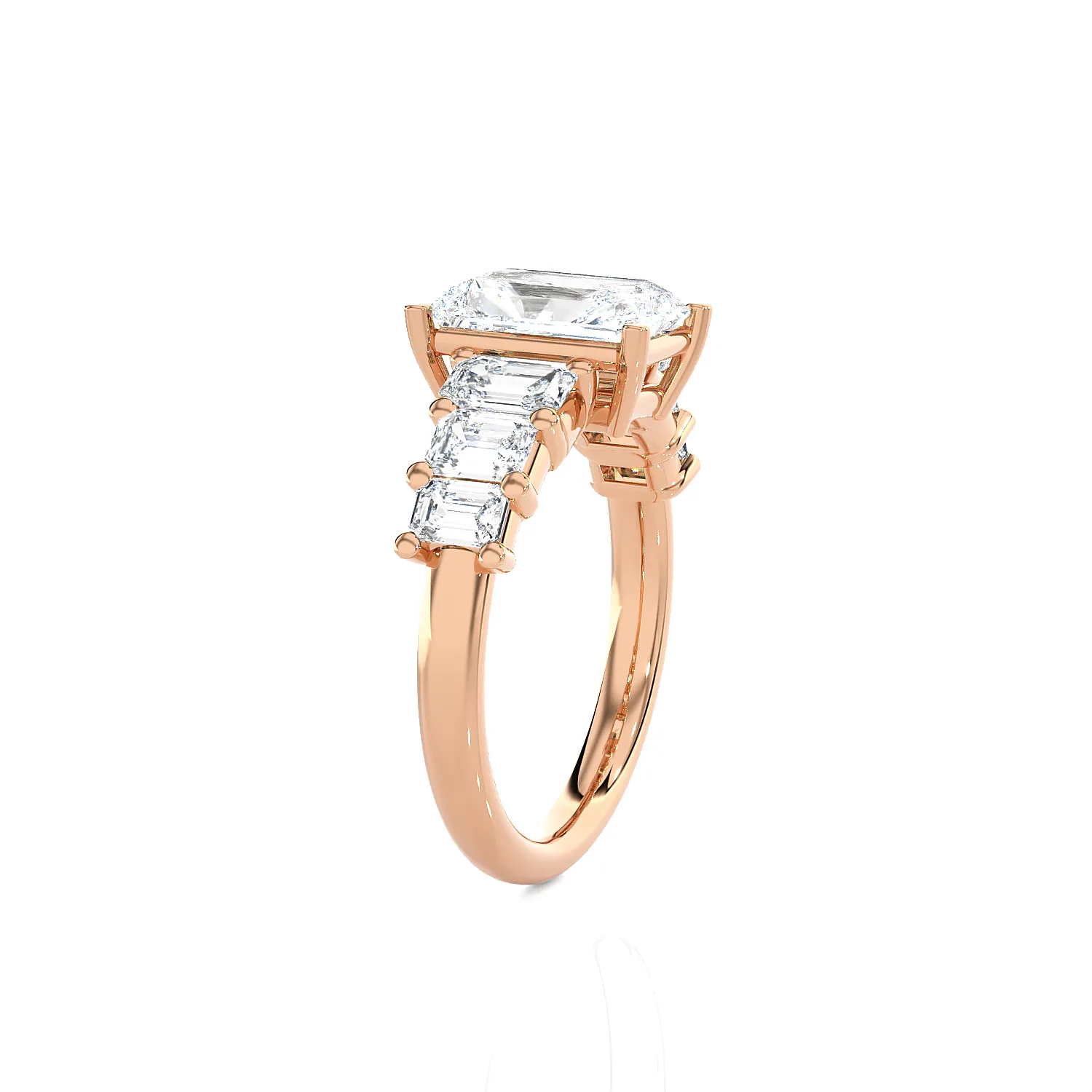 Emerald-Cut Lab Grown Diamond Side Stone Engagement Ring
