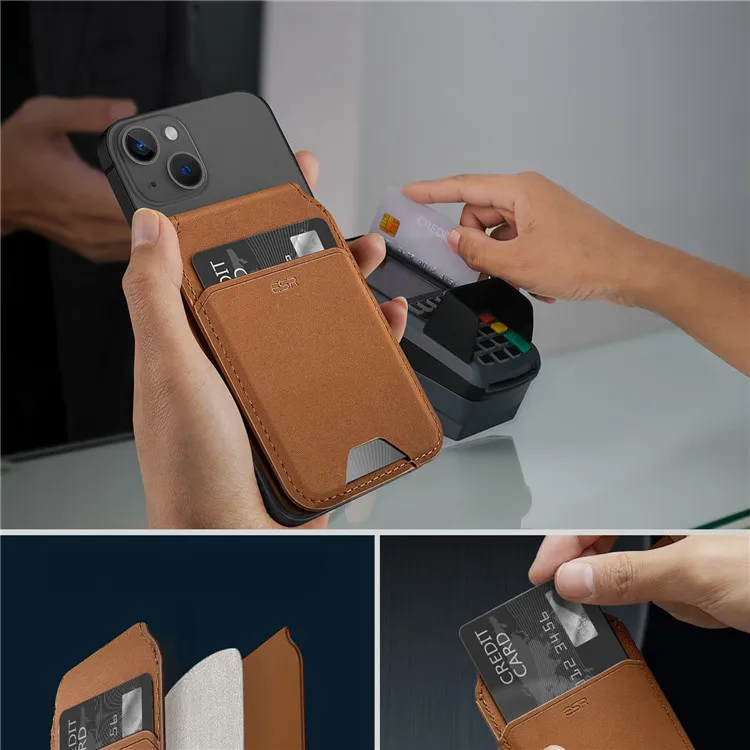 ESR - HaloLock Magnetic MagSafe iPhone Genuine Leather Wallet Credit Card Holder   Kickstand Stand - Brown