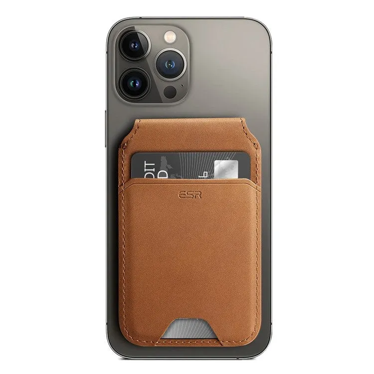 ESR - HaloLock Magnetic MagSafe iPhone Genuine Leather Wallet Credit Card Holder   Kickstand Stand - Brown