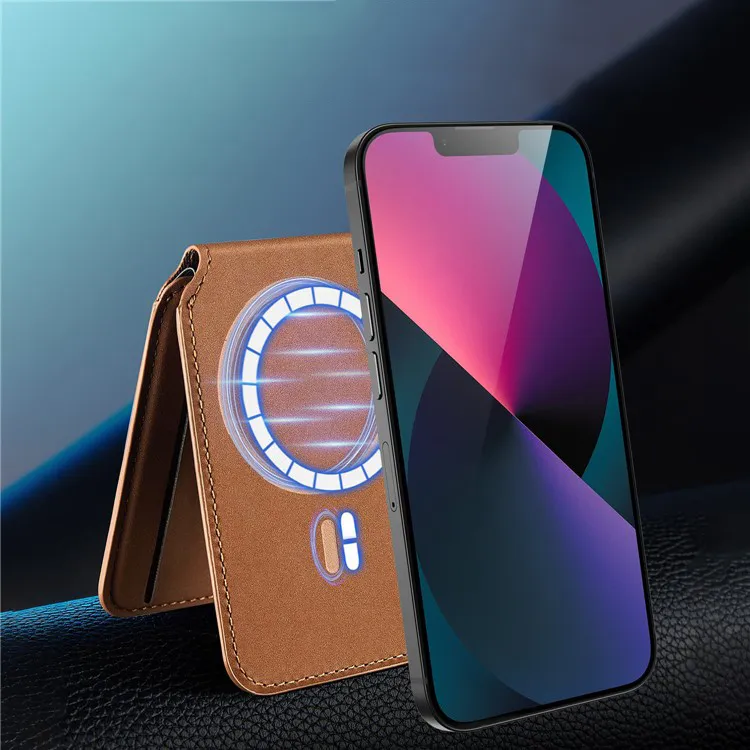 ESR - HaloLock Magnetic MagSafe iPhone Genuine Leather Wallet Credit Card Holder   Kickstand Stand - Brown