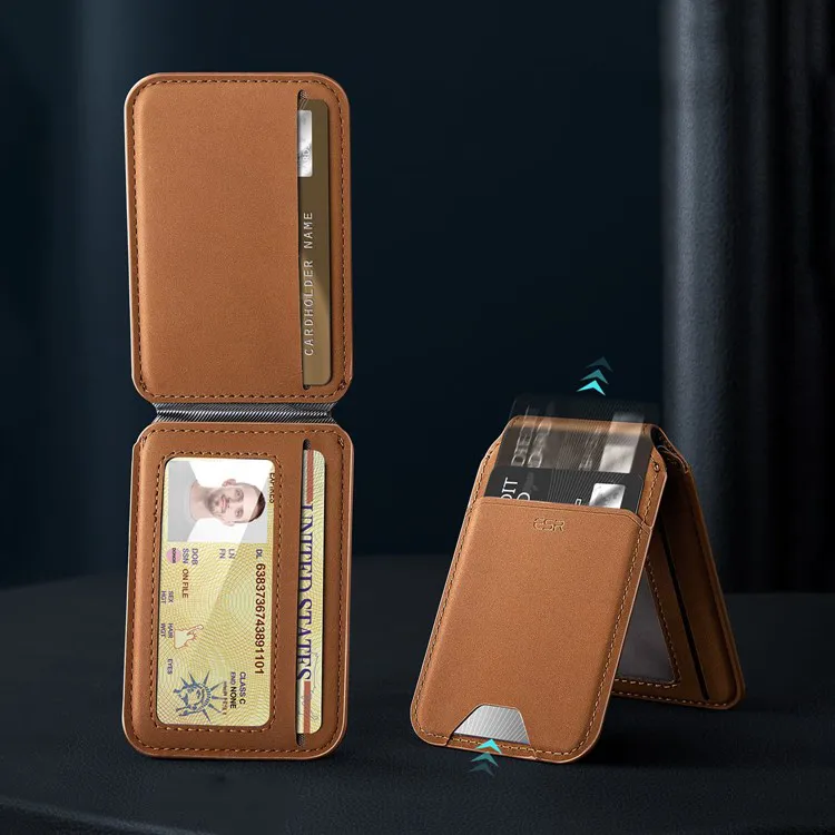 ESR - HaloLock Magnetic MagSafe iPhone Genuine Leather Wallet Credit Card Holder   Kickstand Stand - Brown