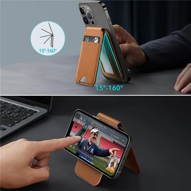 ESR - HaloLock Magnetic MagSafe iPhone Genuine Leather Wallet Credit Card Holder   Kickstand Stand - Brown