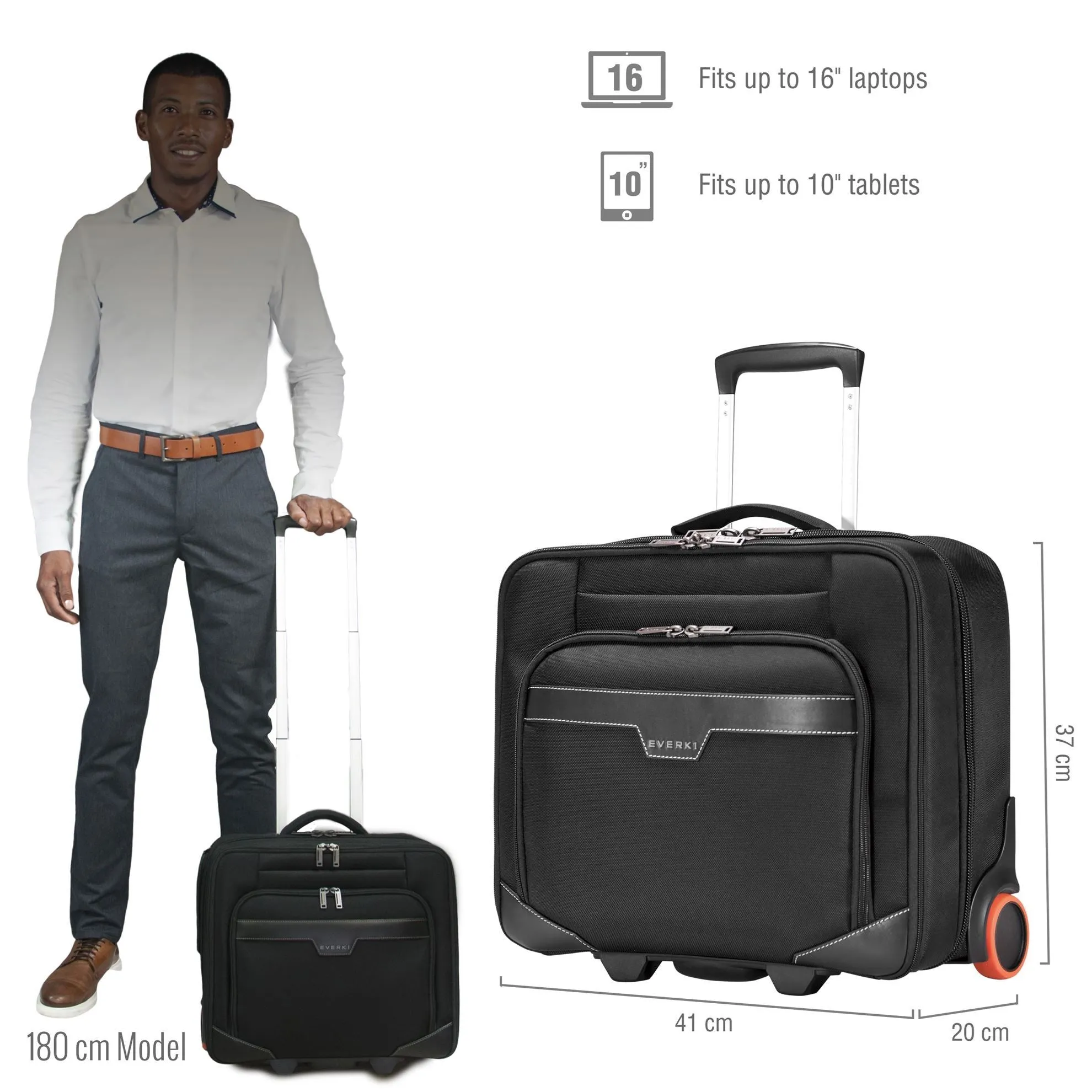 Everki Journey 16'' Laptop Trolley, Magnetic Quick Access Pocket, Trolley Handle Pass-through Strap