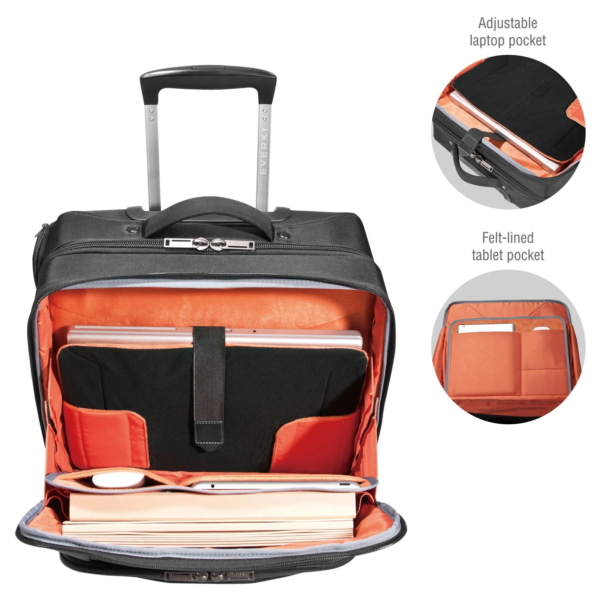 Everki Journey 16'' Laptop Trolley, Magnetic Quick Access Pocket, Trolley Handle Pass-through Strap