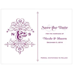 Fanciful Monogram Save The Date Card Lavender