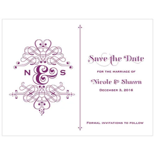 Fanciful Monogram Save The Date Card Lavender