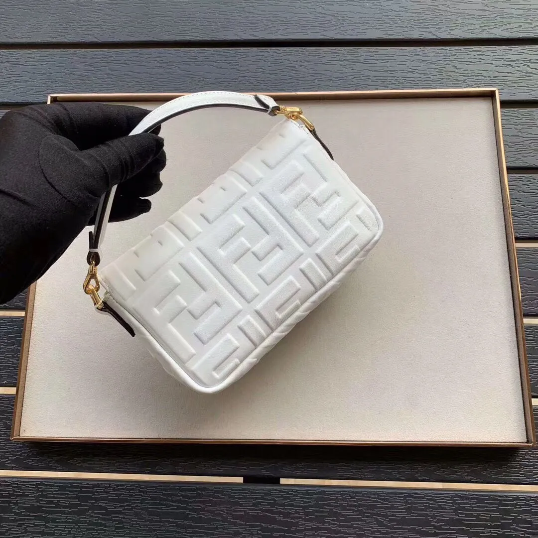 Fendi White FF Motif Mini Baguette Bag