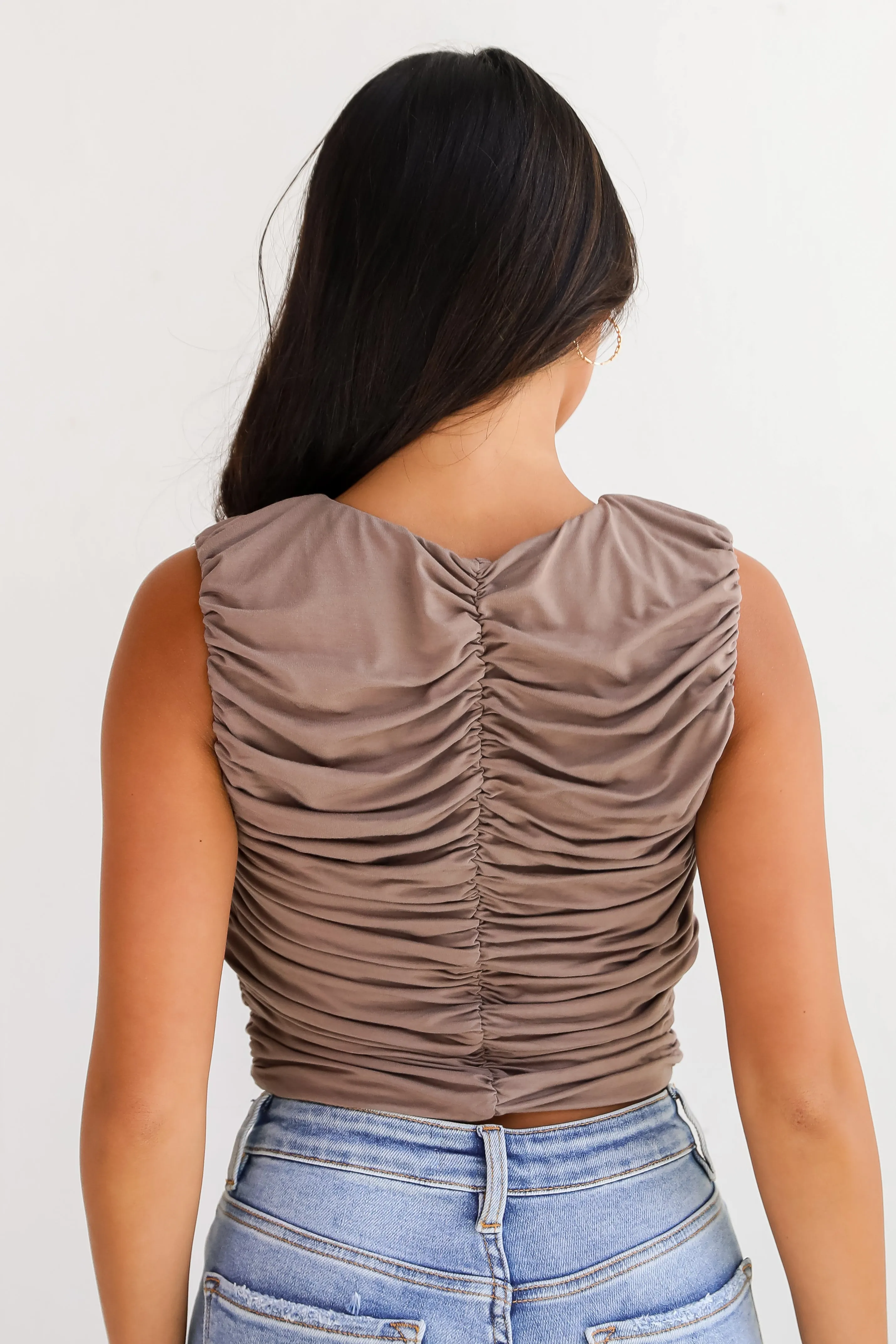 FINAL SALE - Luxurious Vision Mocha Ruched Tank