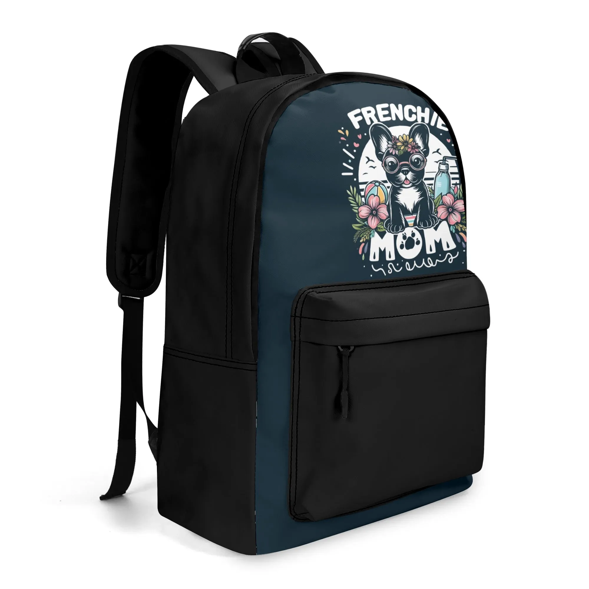 Frenchie Mom - 17 Inch  (PU) Leather Backpack