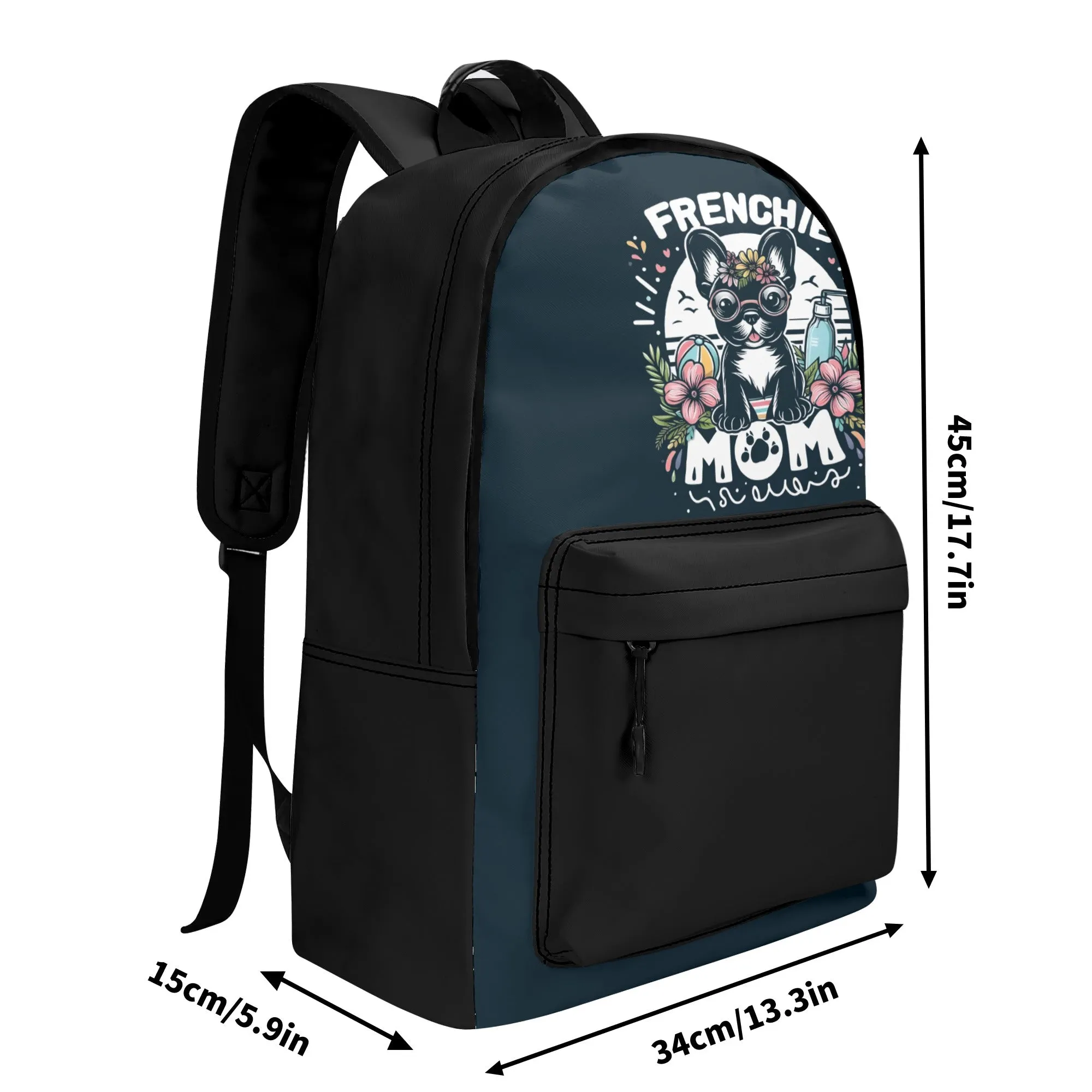 Frenchie Mom - 17 Inch  (PU) Leather Backpack