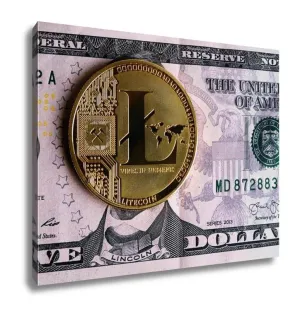Gallery Wrapped Canvas, Litecoin On Five Dollar Banknote Cryptocurrency Trading Concept