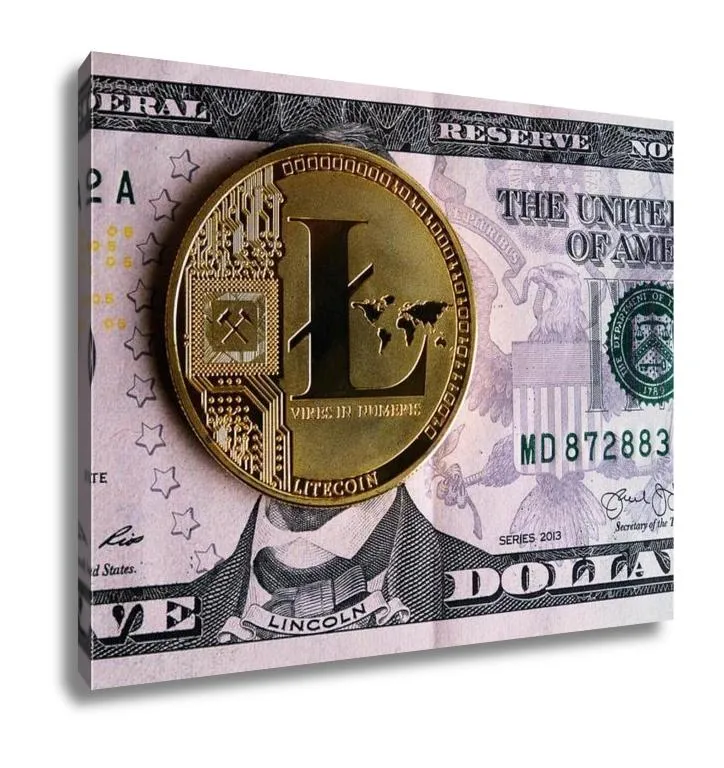 Gallery Wrapped Canvas, Litecoin On Five Dollar Banknote Cryptocurrency Trading Concept