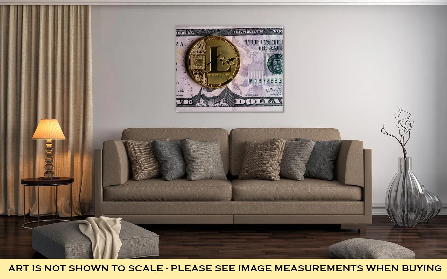 Gallery Wrapped Canvas, Litecoin On Five Dollar Banknote Cryptocurrency Trading Concept