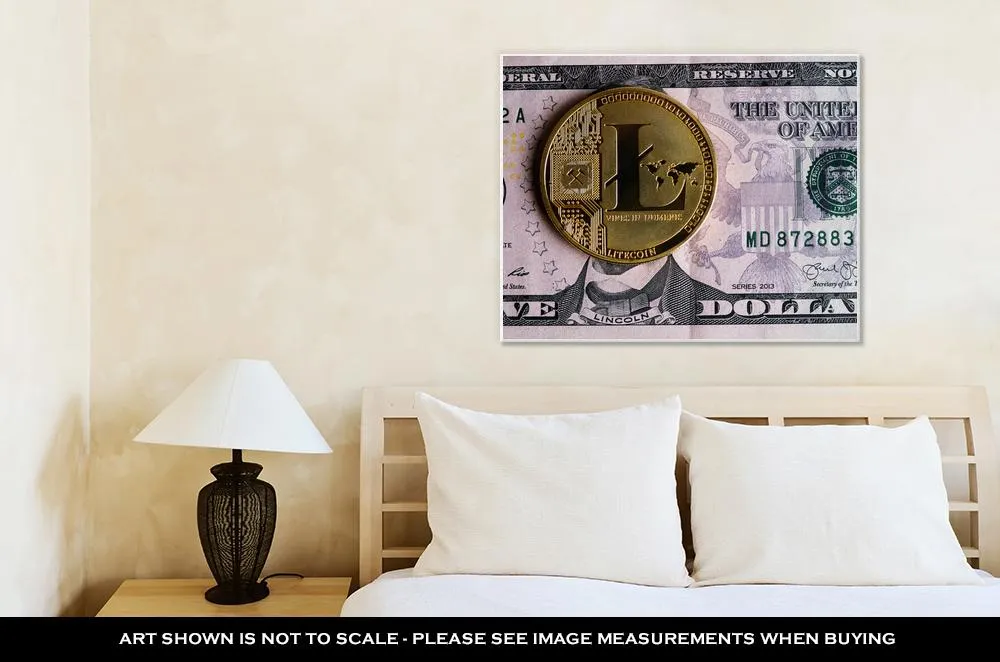 Gallery Wrapped Canvas, Litecoin On Five Dollar Banknote Cryptocurrency Trading Concept