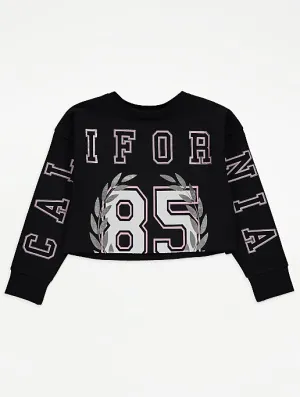 George Girls Black California Slogan Cropped Sweatshirt