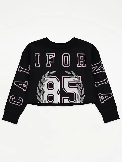 George Girls Black California Slogan Cropped Sweatshirt