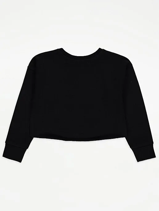 George Girls Black California Slogan Cropped Sweatshirt