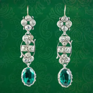 Georgian Style Green Paste Drop Earrings Silver