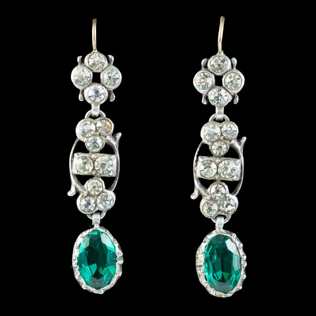 Georgian Style Green Paste Drop Earrings Silver