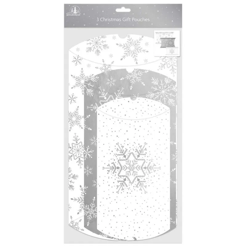 Gift Pouches - Silver & White 3 Pack Small Medium Large Drawstring Bags
