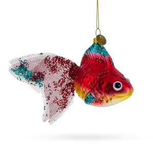 Glistening Glittered Goldfish - Blown Glass Christmas Ornament