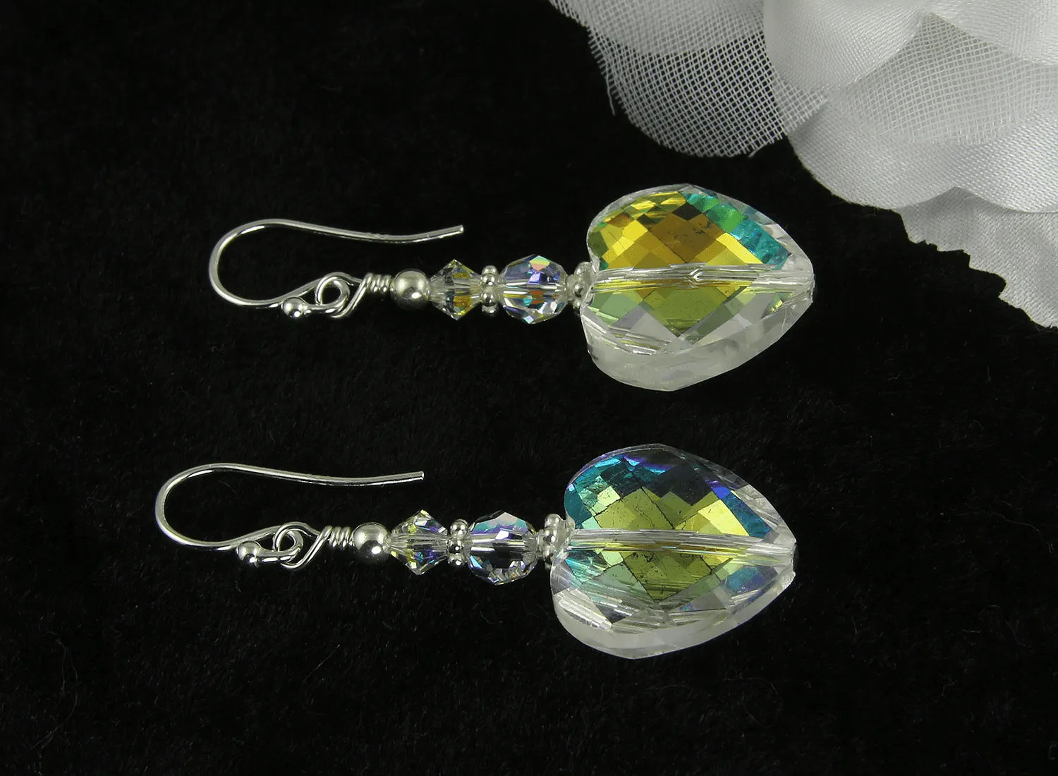 Glistening Heart Beaded Crystal Earrings