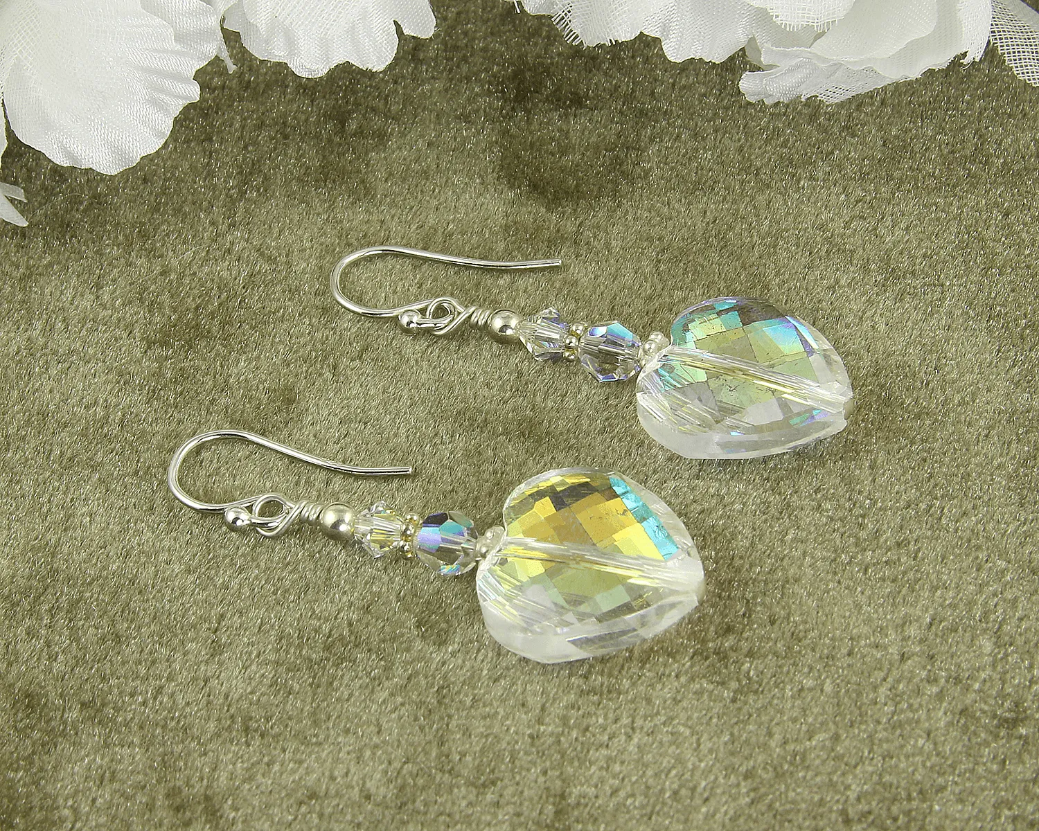 Glistening Heart Beaded Crystal Earrings